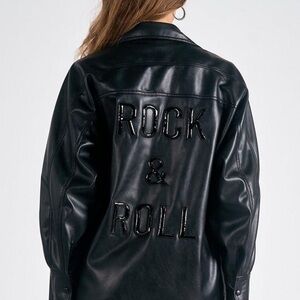 Elan Black Leather Jacket with Rock & Roll Design NWT IN BAG